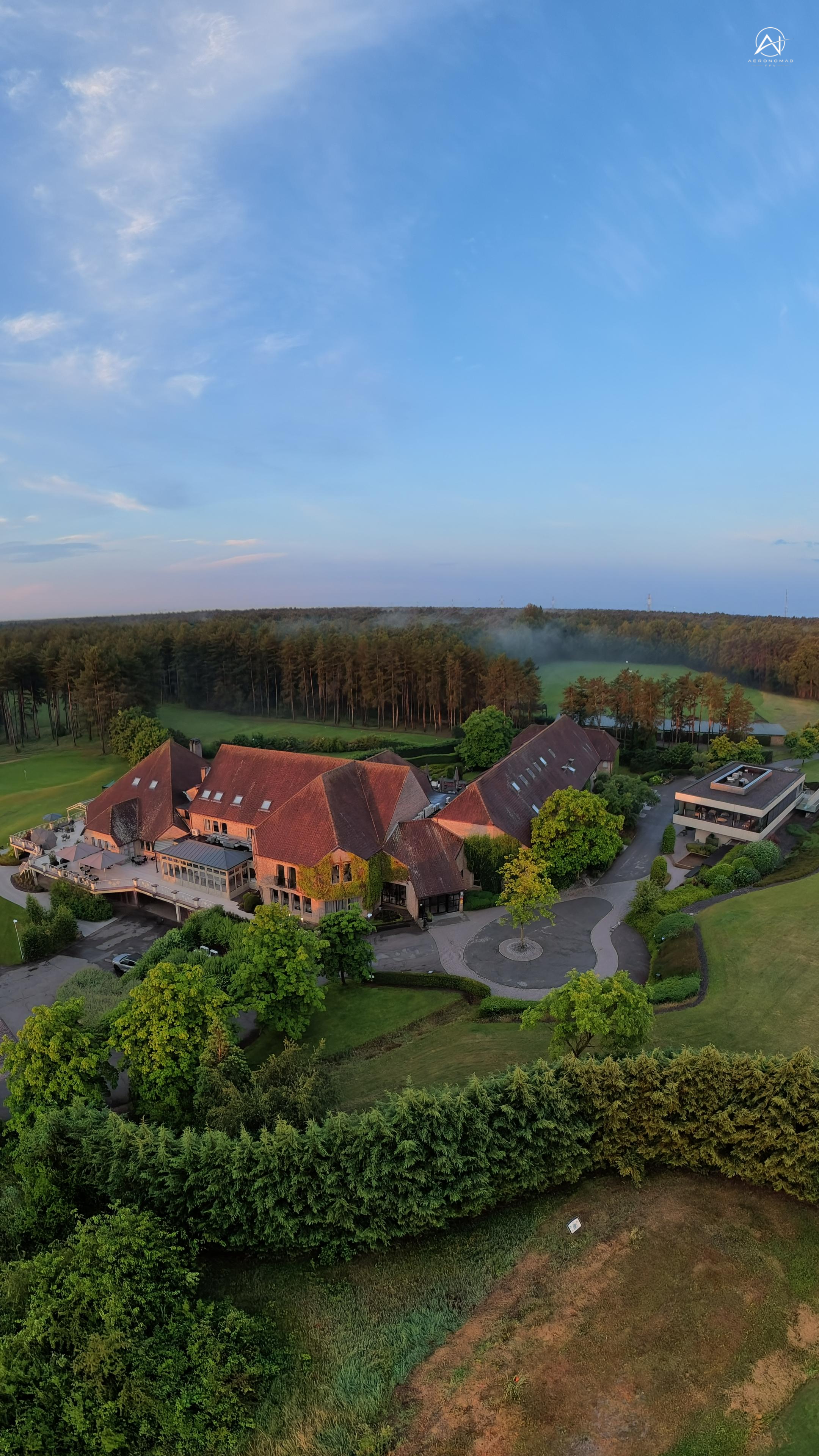 Stiemerheide hotel from above during golden hour